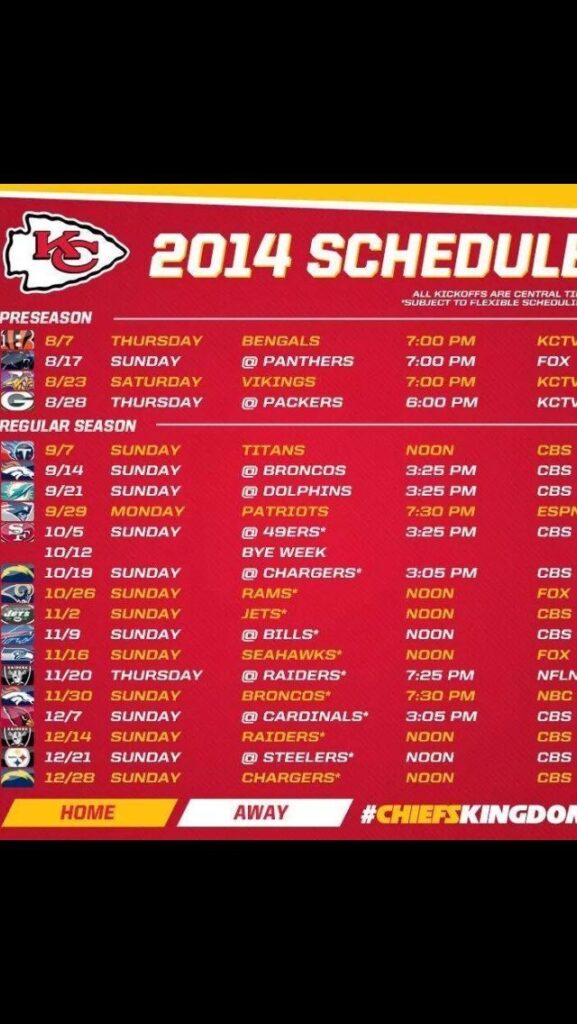 Kansas City Chiefs Printable Schedule Geha Field At Arrowhead Kansas City 