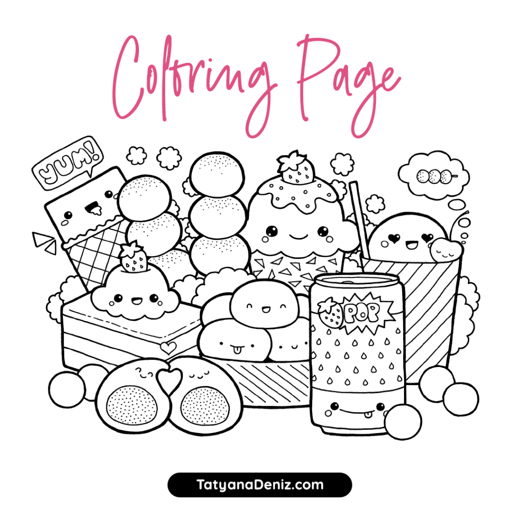 Kawaii Sweets Doodle FREE Coloring Page Printalbe PDF