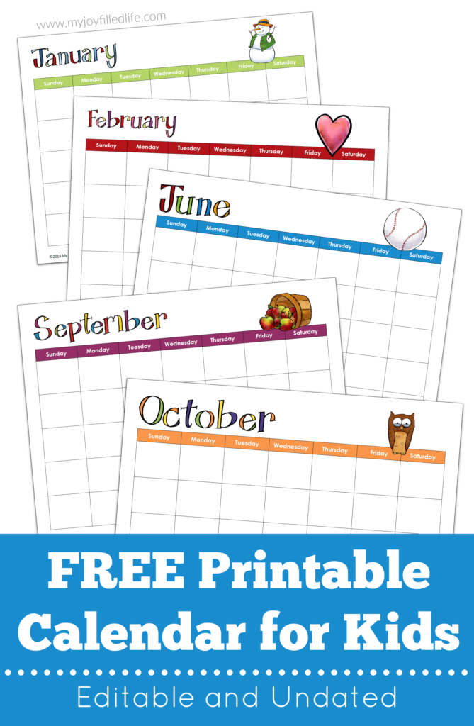 Kids Printable Calendar