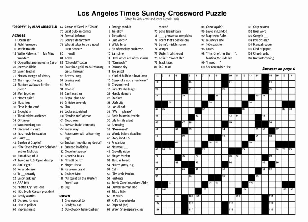 La Times Printable Daily Crossword Puzzles