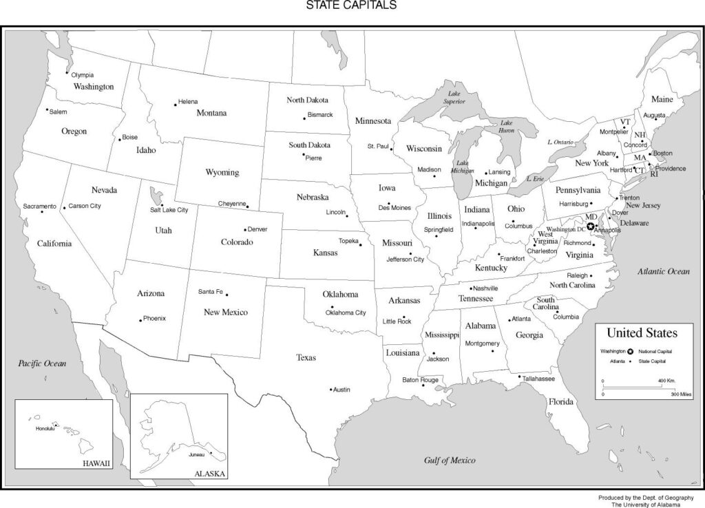 Labeled United States Map Printable