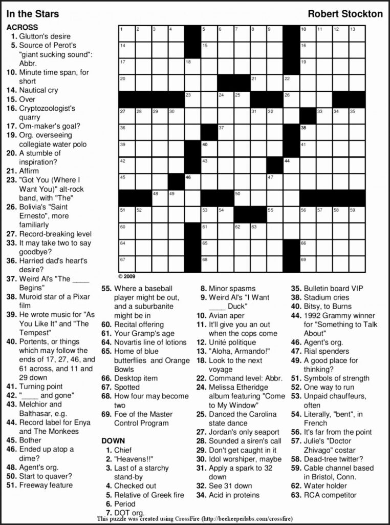 Large Print Beginner Easy Crossword Puzzles Printable