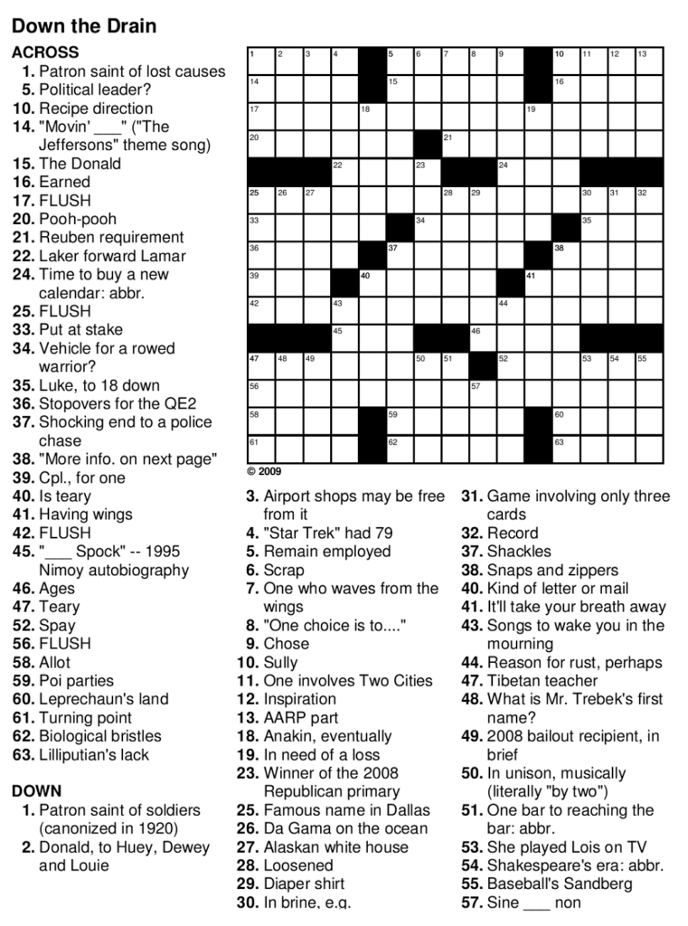 Large Print Crossword Puzzles For Seniors Printable