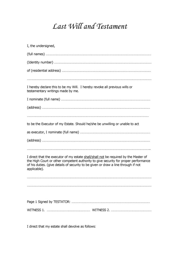 Last Will And Testament Free Printable Format