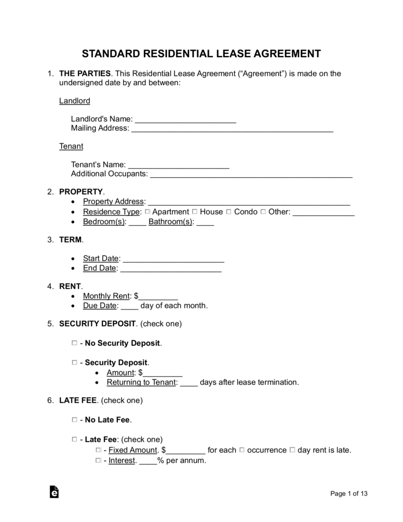 Lease Agreement Printable Free