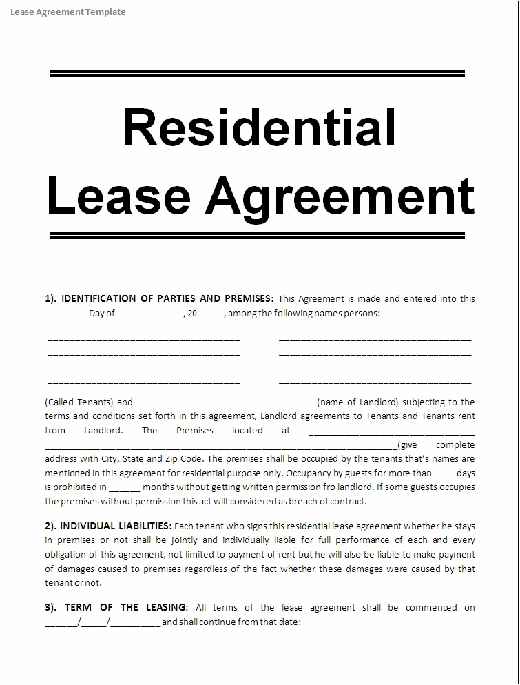 Lease Agreement Template Free Printable Documents