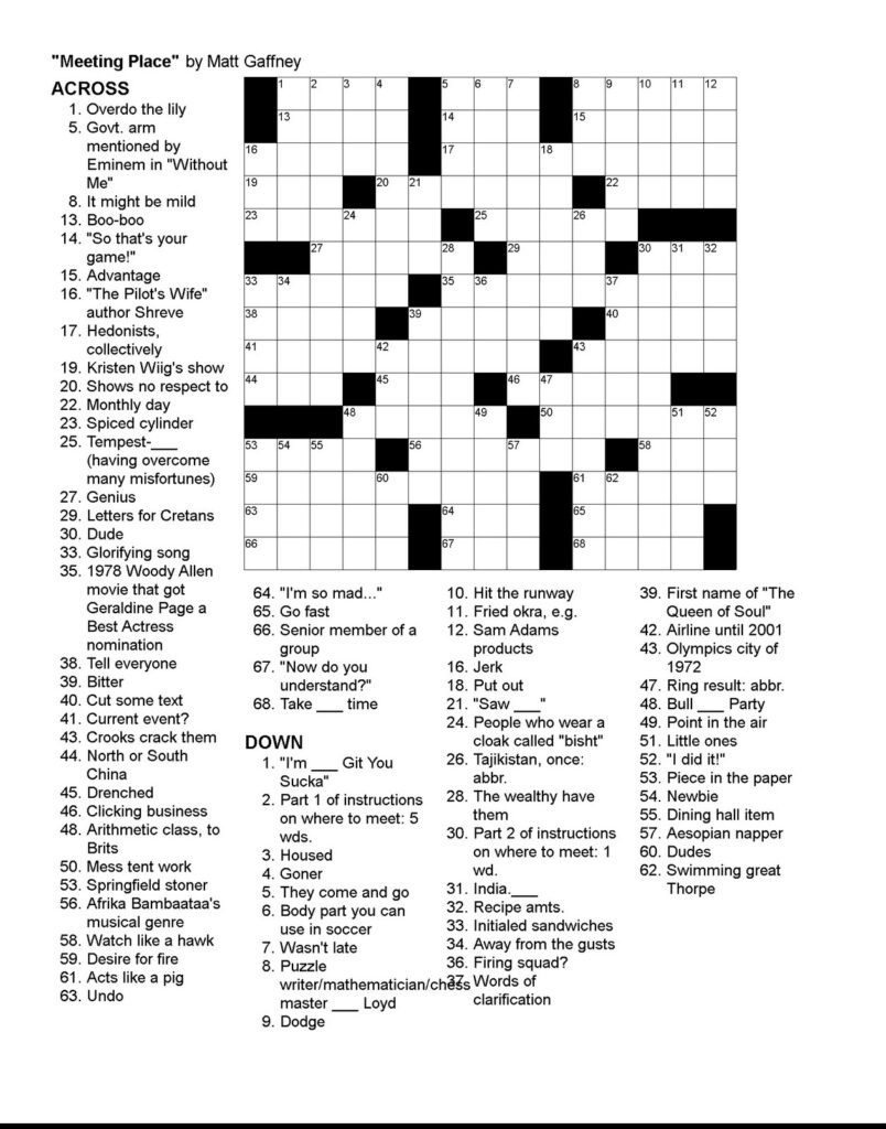 Los Angeles Times Crossword Puzzle For Today Printable