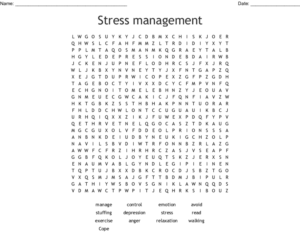 Managing Stress Crossword Wordmint Printable Stress Management 