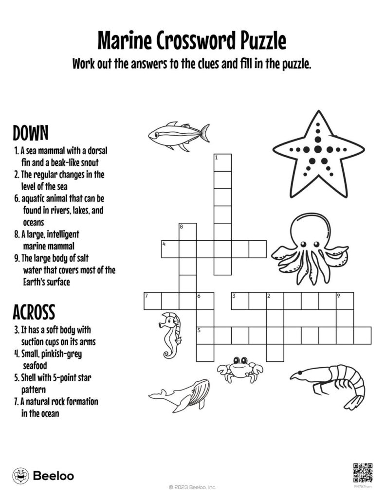 Marine Crossword Puzzle Beeloo Printable Crafts For Kids PM71k7nwn