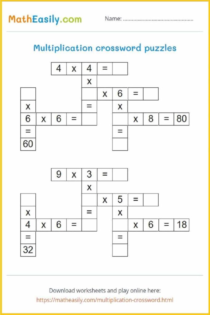 Math Crossword Puzzles Printable