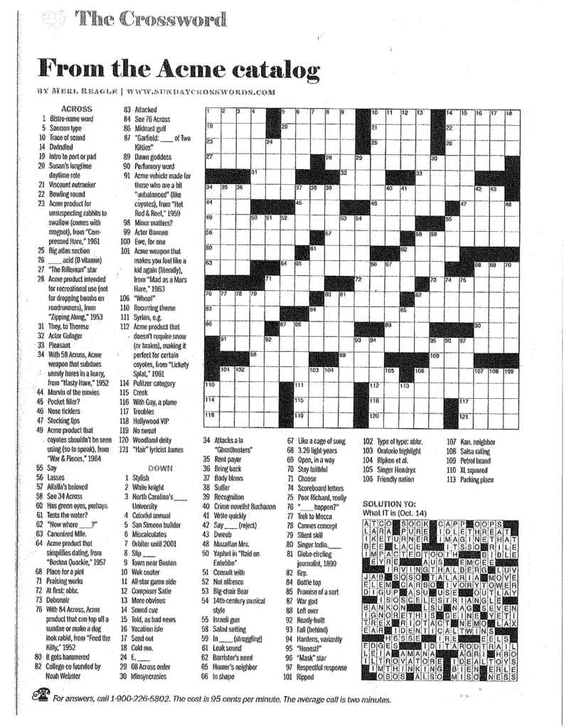 Merl Reagle Printable Crossword Puzzles