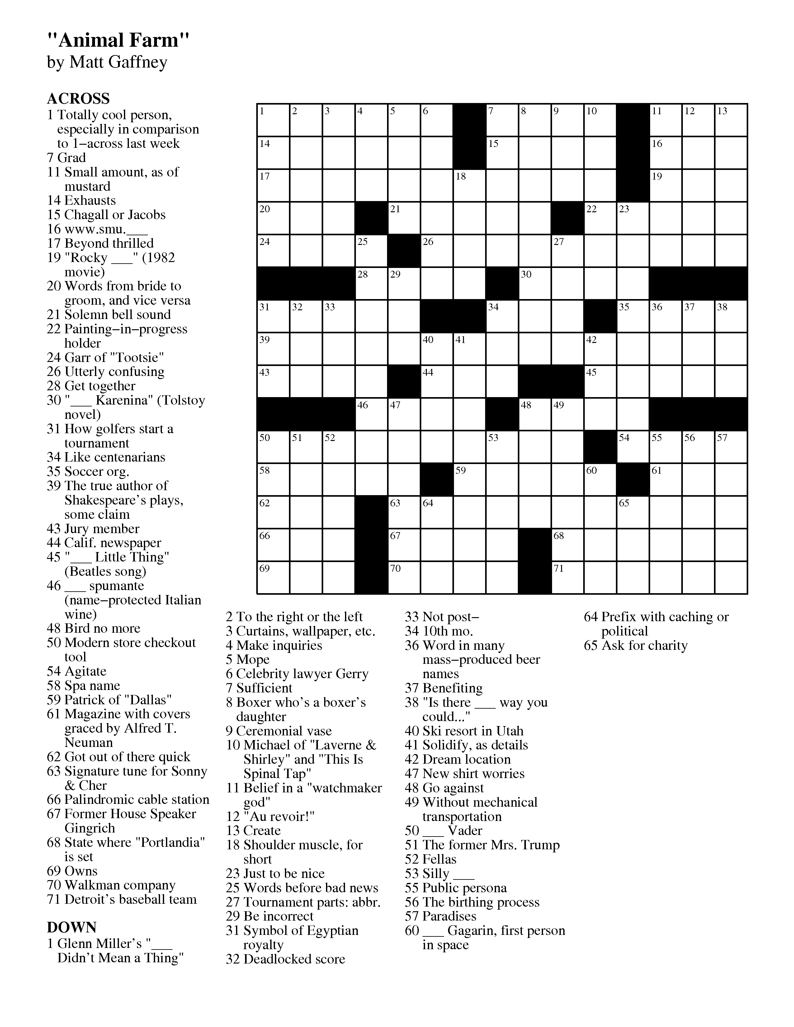 Merl Reagle Printable Crossword Puzzles