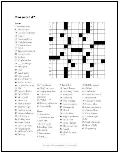 Mirroreyes Free Printable Crosswords Printable Crossword Puzzles
