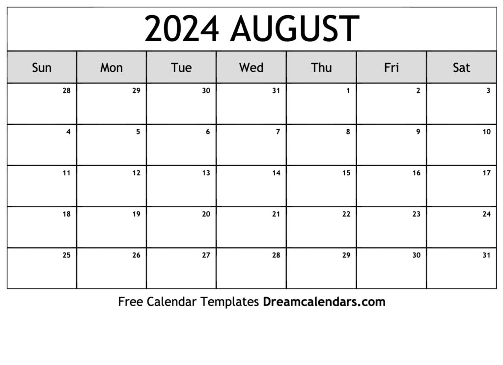 Monthly Calendar August 2024 Printable Lory Silvia