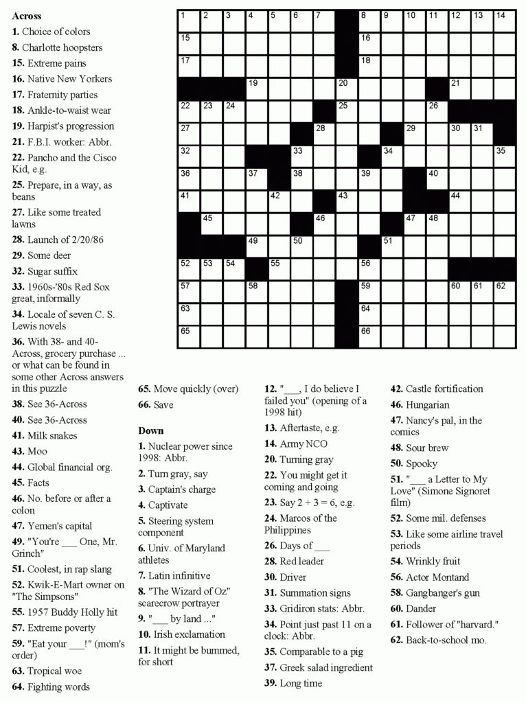 Movie Crossword Puzzles Printable