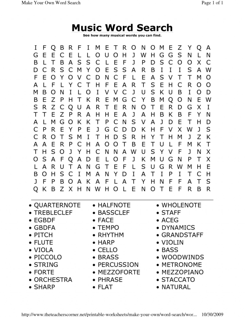 Music Crossword Puzzle Printable