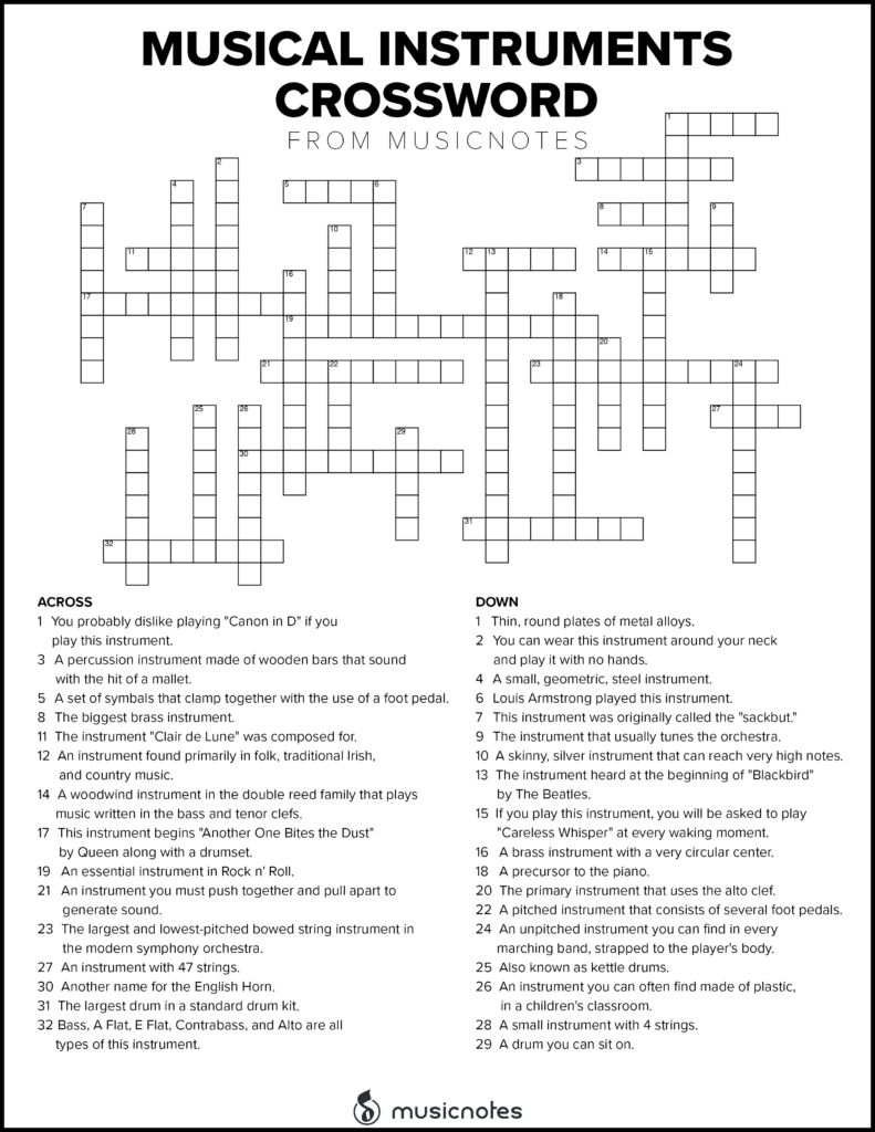 Music Themed Crossword Puzzles