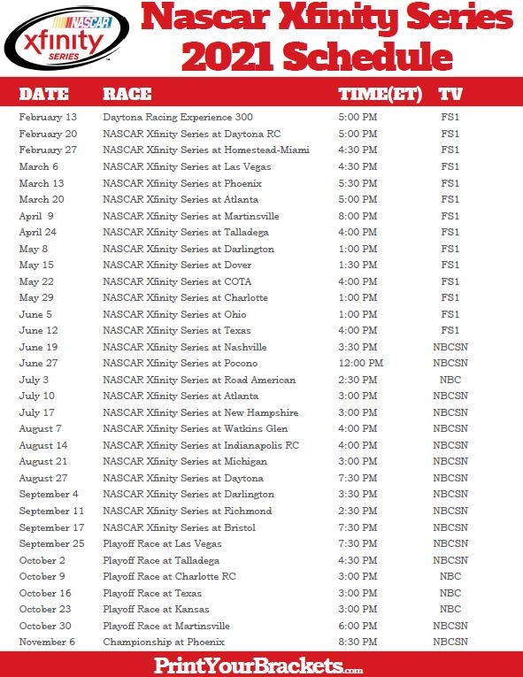 Nascar Xfinity Schedule 2024 Printable