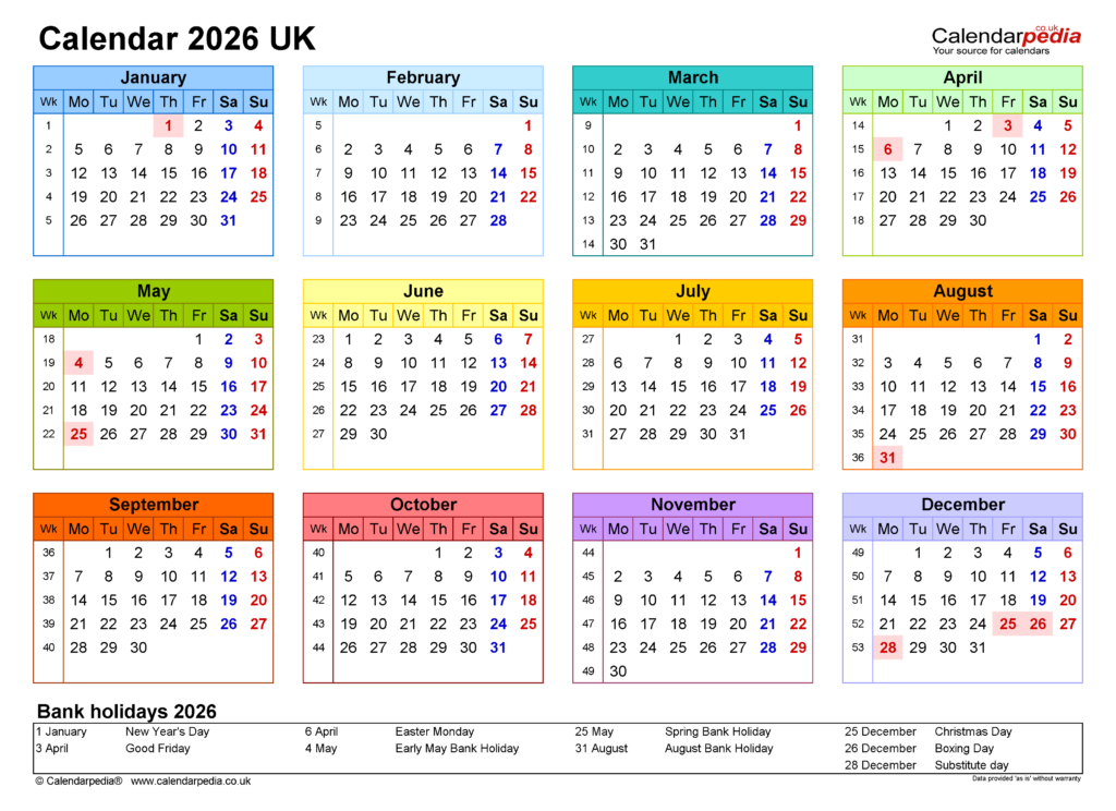Printable Calendar 2026 Uk With Bank Holidays Printable We Love 