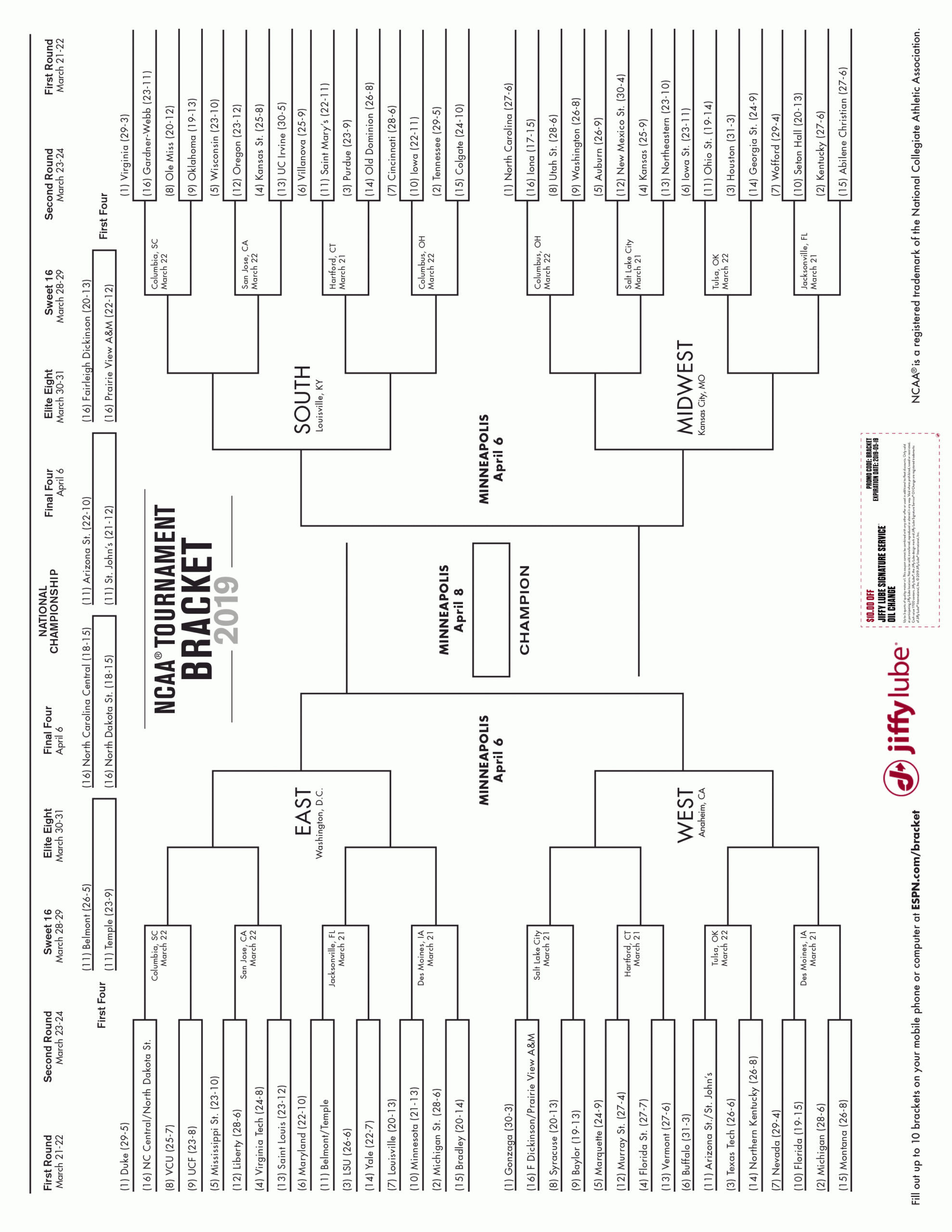 Ncaa Men s Printable Brackets