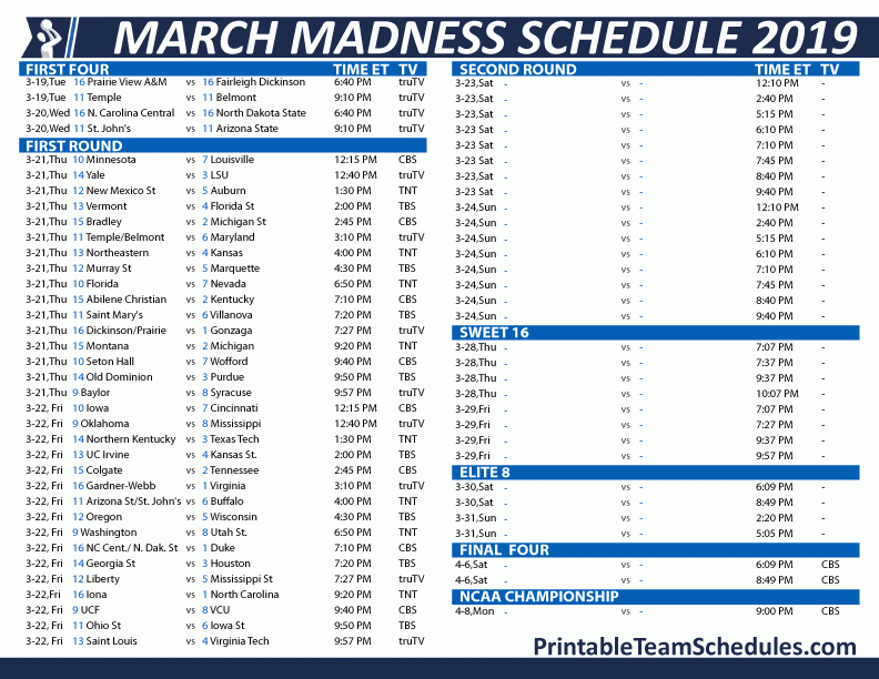 Ncaa Printable Tv Schedule