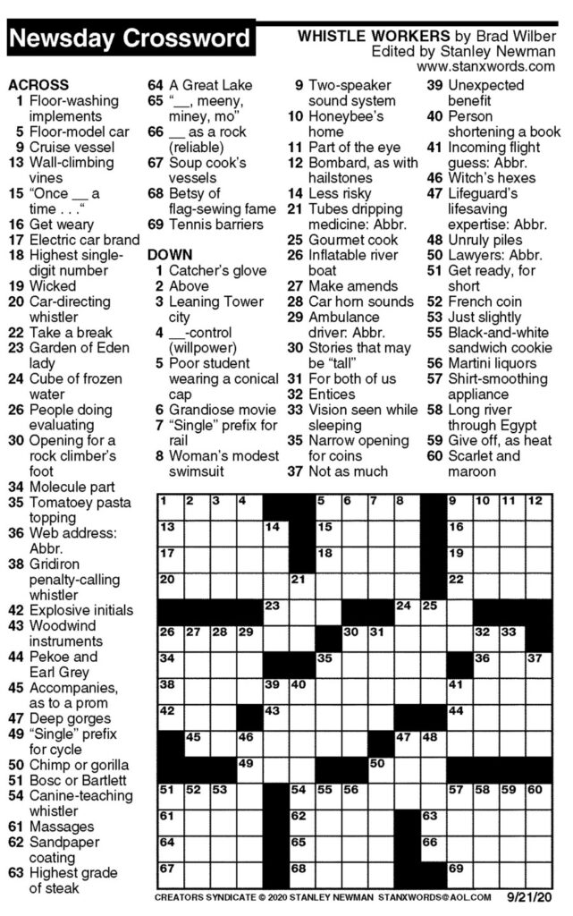 Newsday Crossword Puzzle Printable