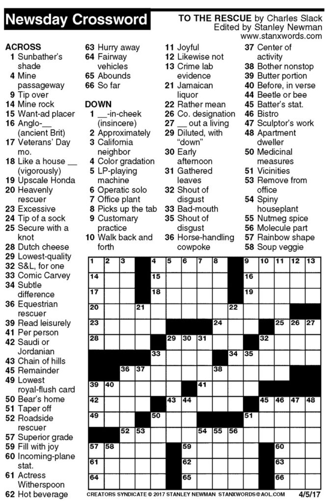 Newsday Crossword Today Printable