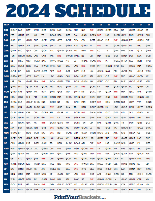 Nfl Printable Team Schedules