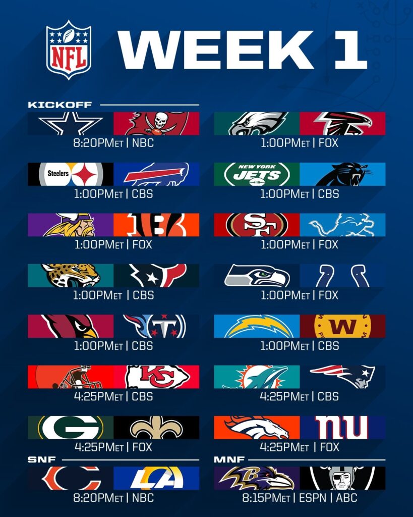 Nfl Weekly Schedules Printable