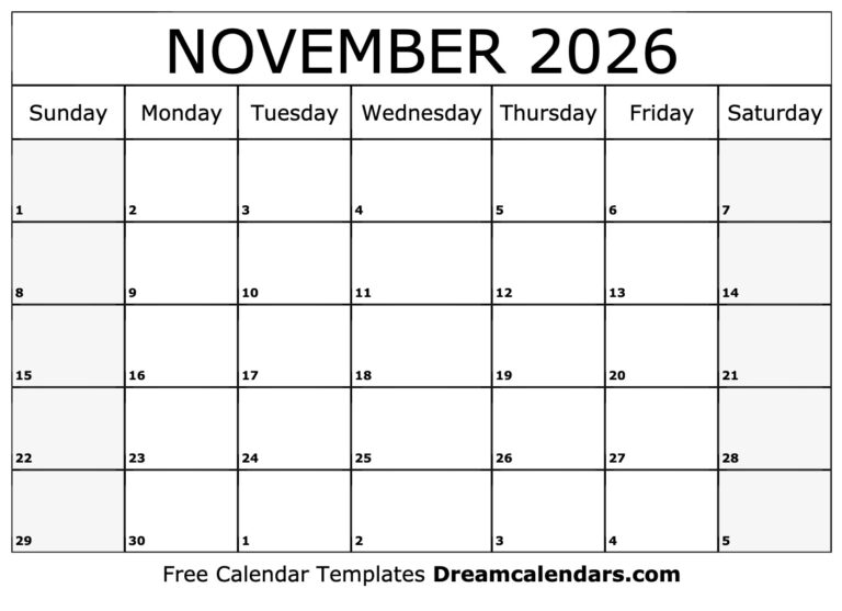 Printable Calendar November And December 2026 Printable We Love