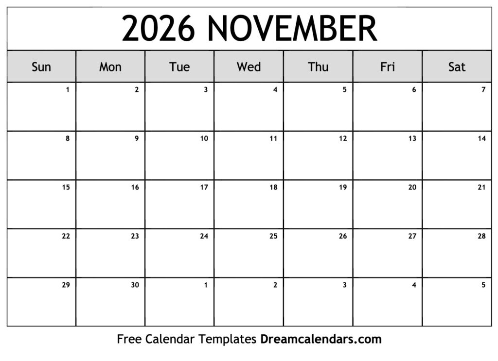 November 2026 Calendar Free Printable With Holidays And Observances