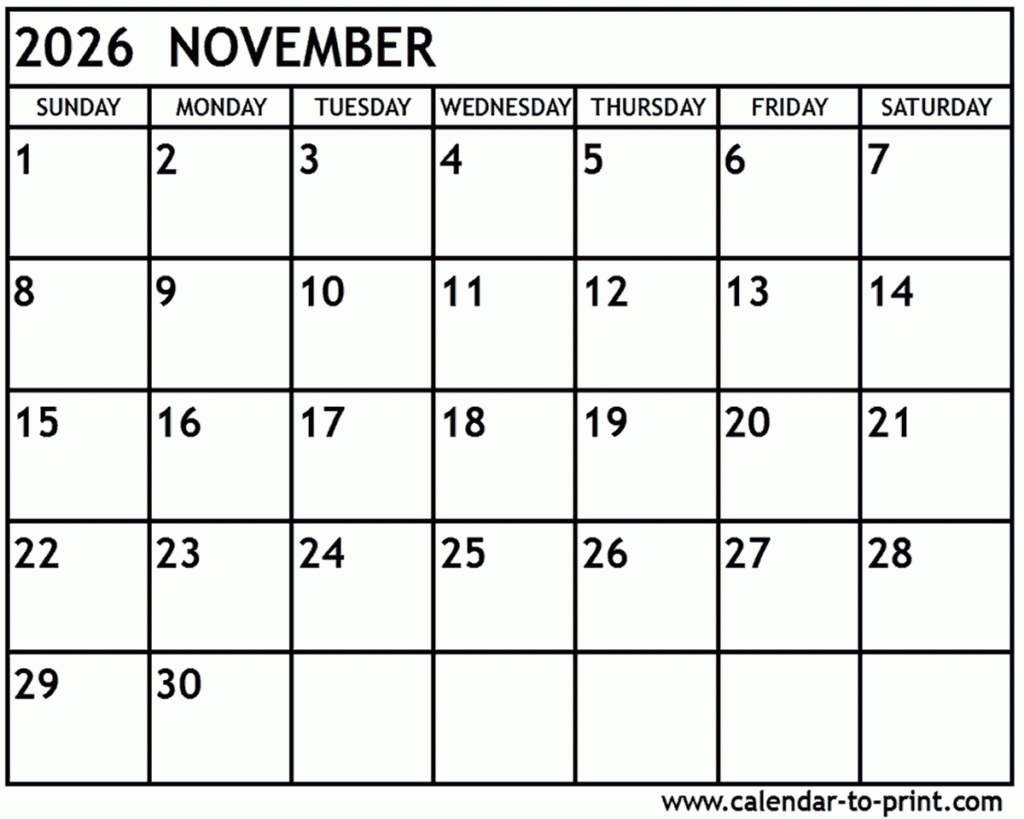 November 2026 Calendar Printable