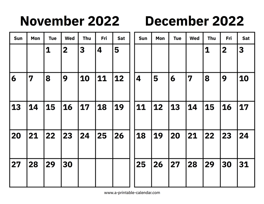 November And December 2022 Calendar A Printable Calendar