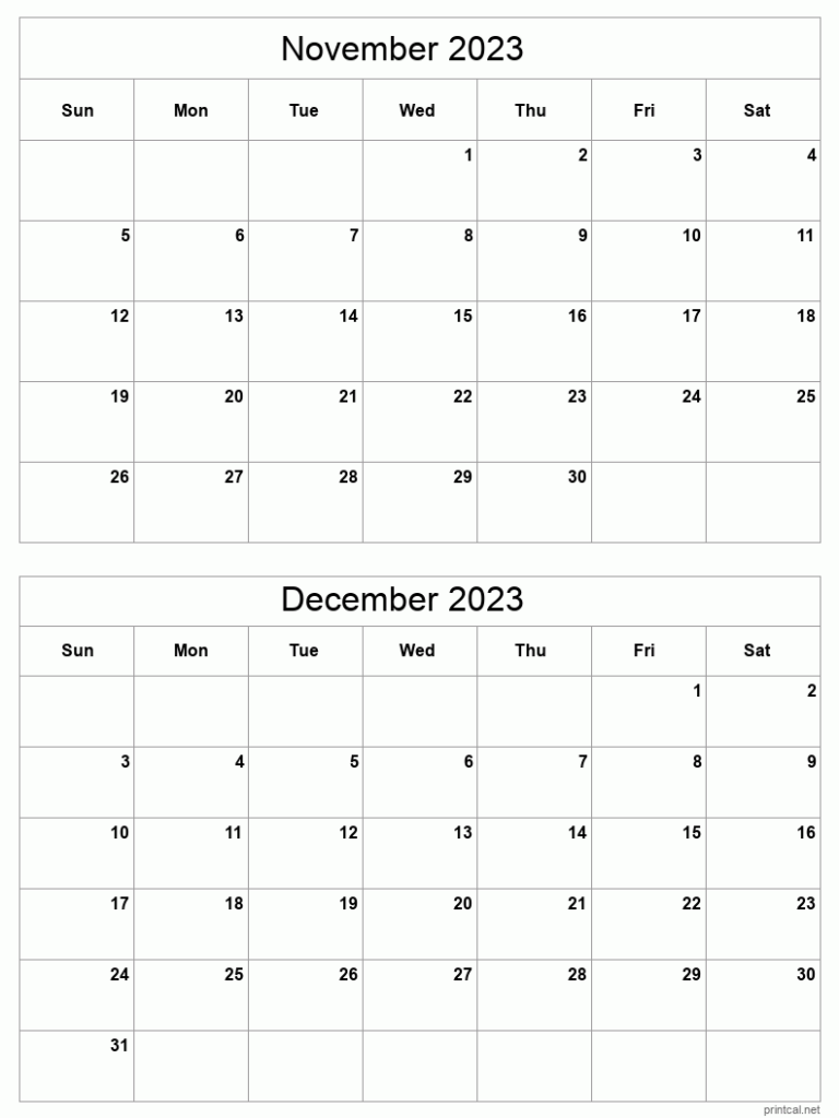 November December 2023 Printable Calendar Printable And Enjoyable 