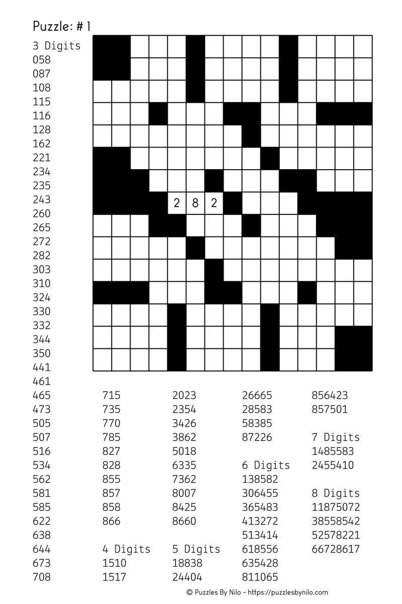 Number Crosswords Printable