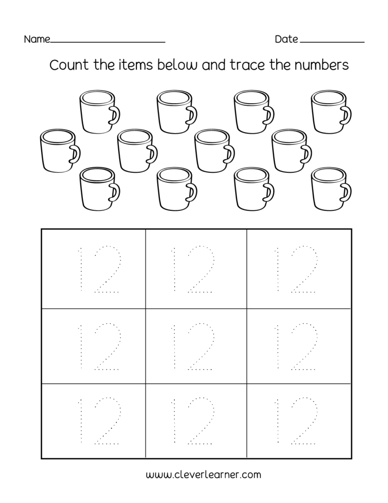 Number Twelve Writing Counting And Identification Printable Worksheets 