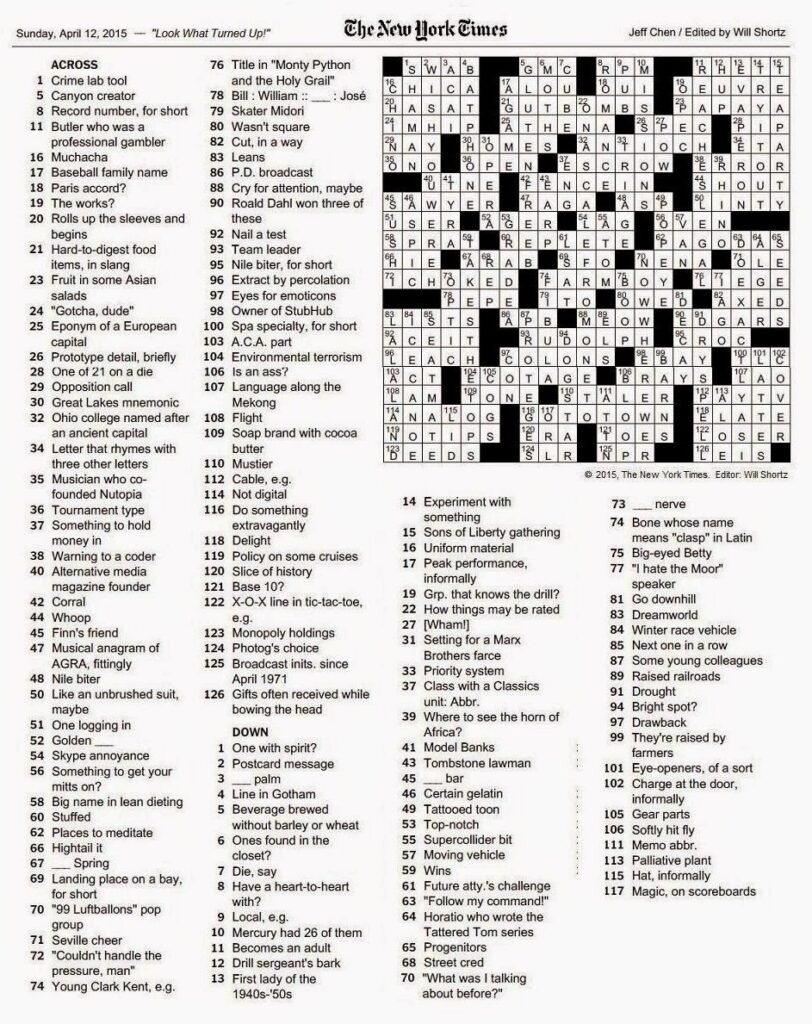 Ny Times Crossword Free Printable