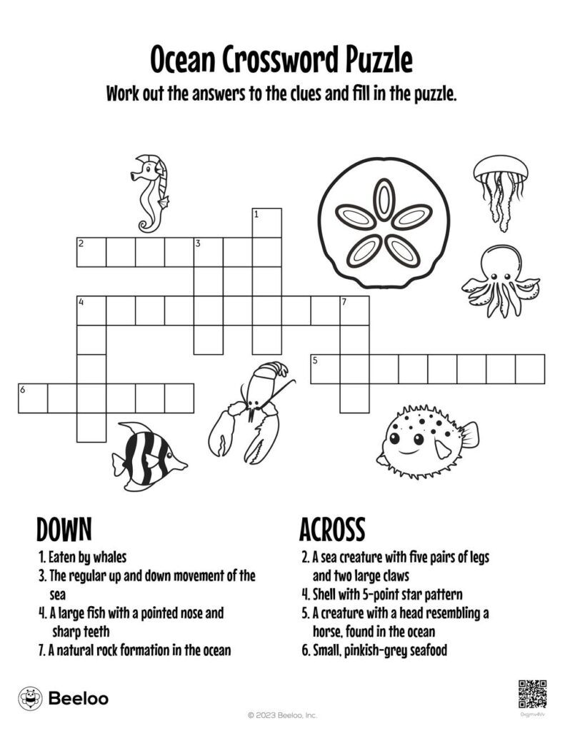 Ocean Crossword Puzzle Printable