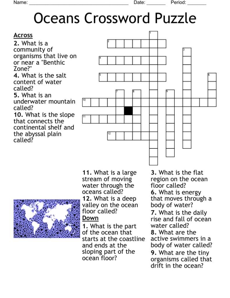 Ocean Crossword Puzzle Printable