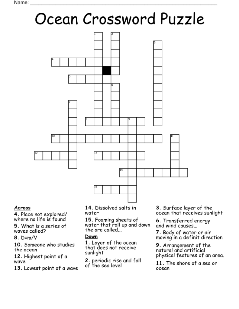 Ocean Crossword Puzzles