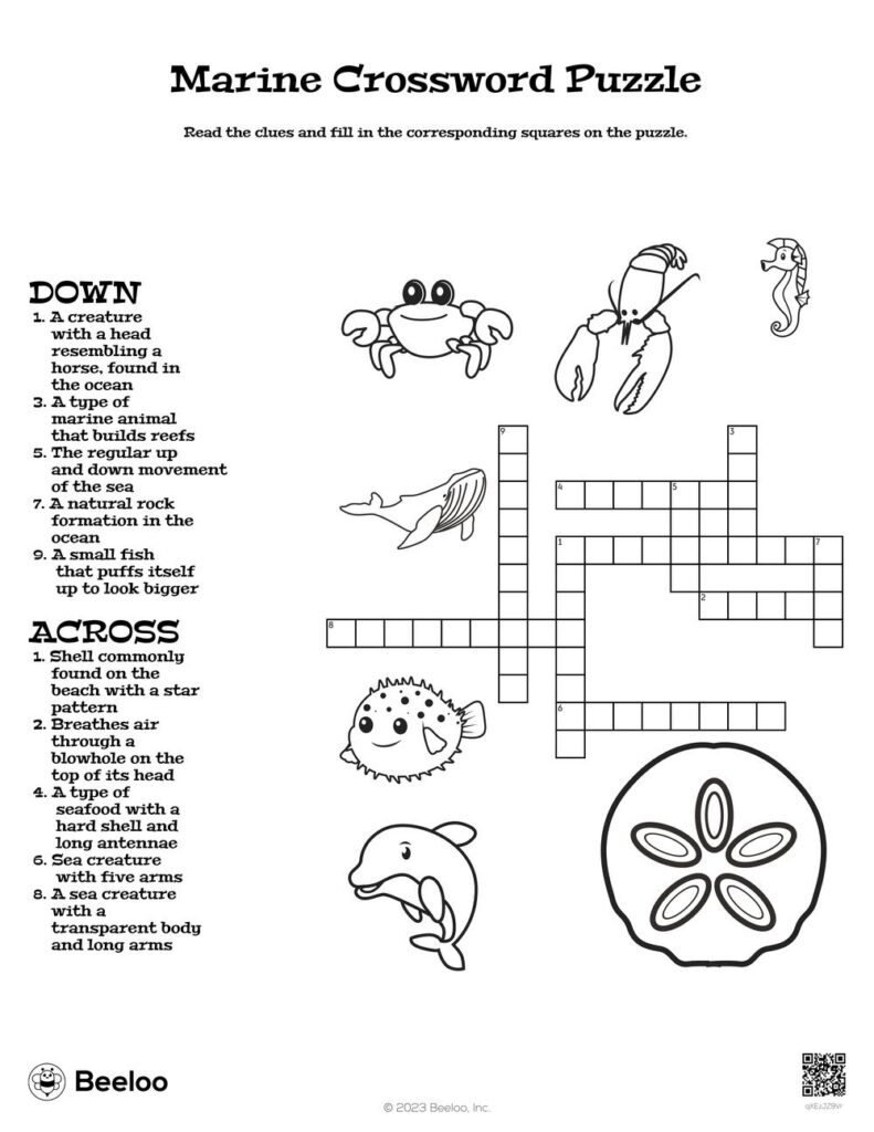 Ocean themed Crossword Puzzles Beeloo Printable Crafts And Activities 