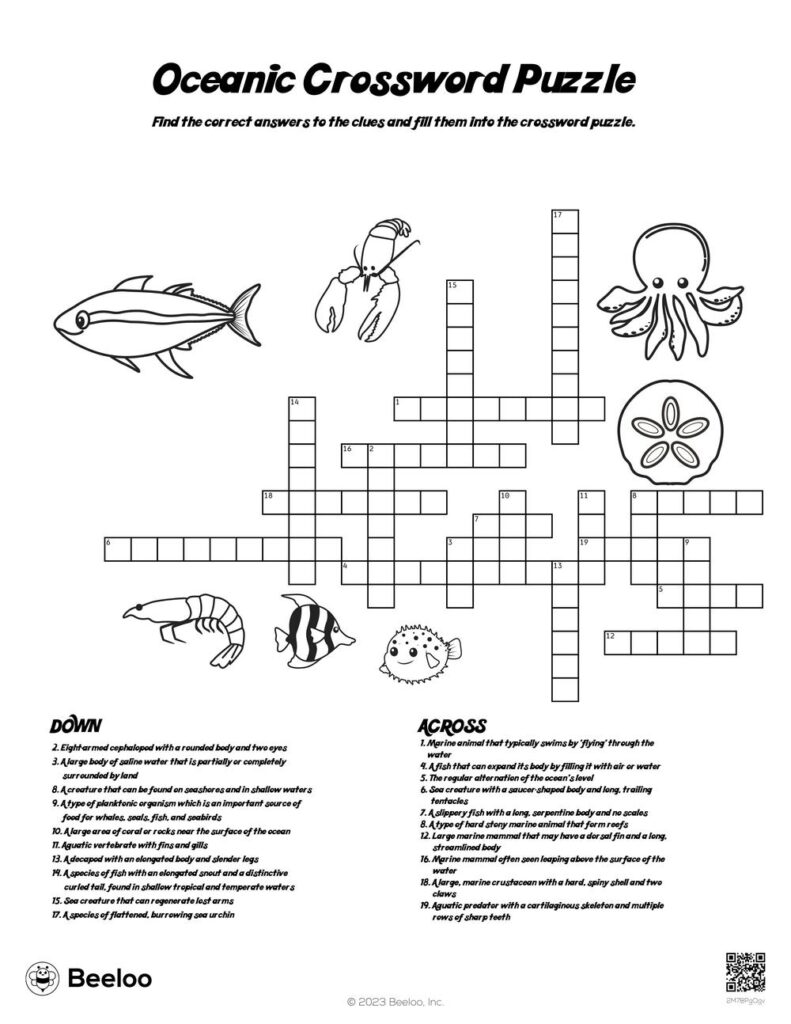 Ocean themed Crossword Puzzles Beeloo Printable Crafts And Activities 