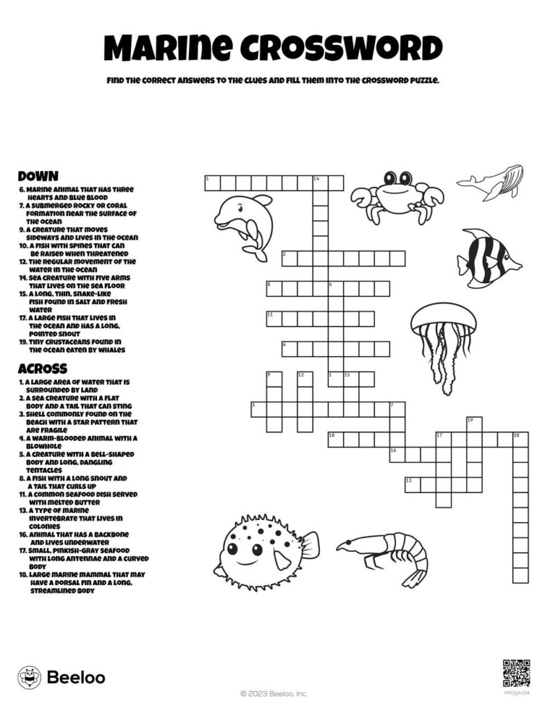 Ocean themed Crossword Puzzles Beeloo Printable Crafts And Activities 