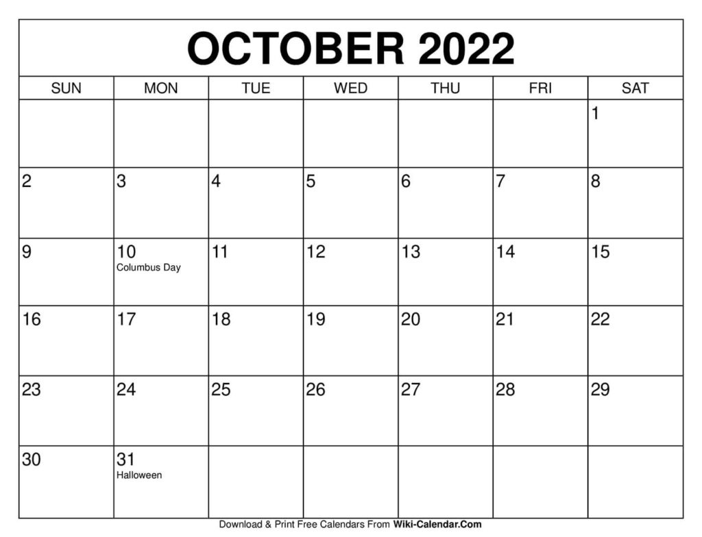 October Printable Calendar