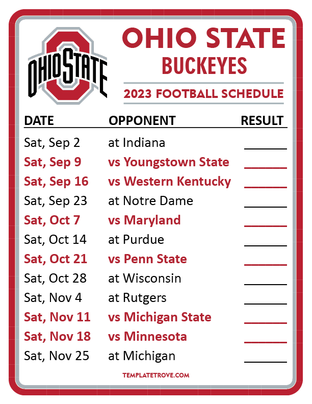 Printable 2023 Ohio State Buckeyes Football Schedule