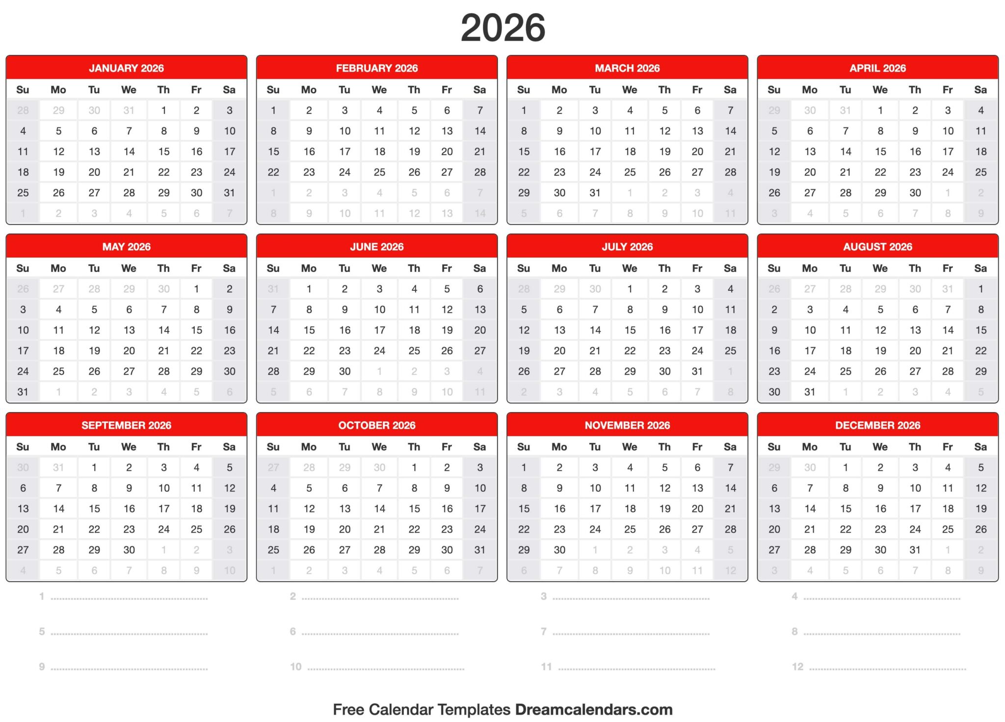2026 Printable Monthly Calendar Large Squares Printable We Love 2026 Printable Monthly Calendar Large Squares Printable We Love