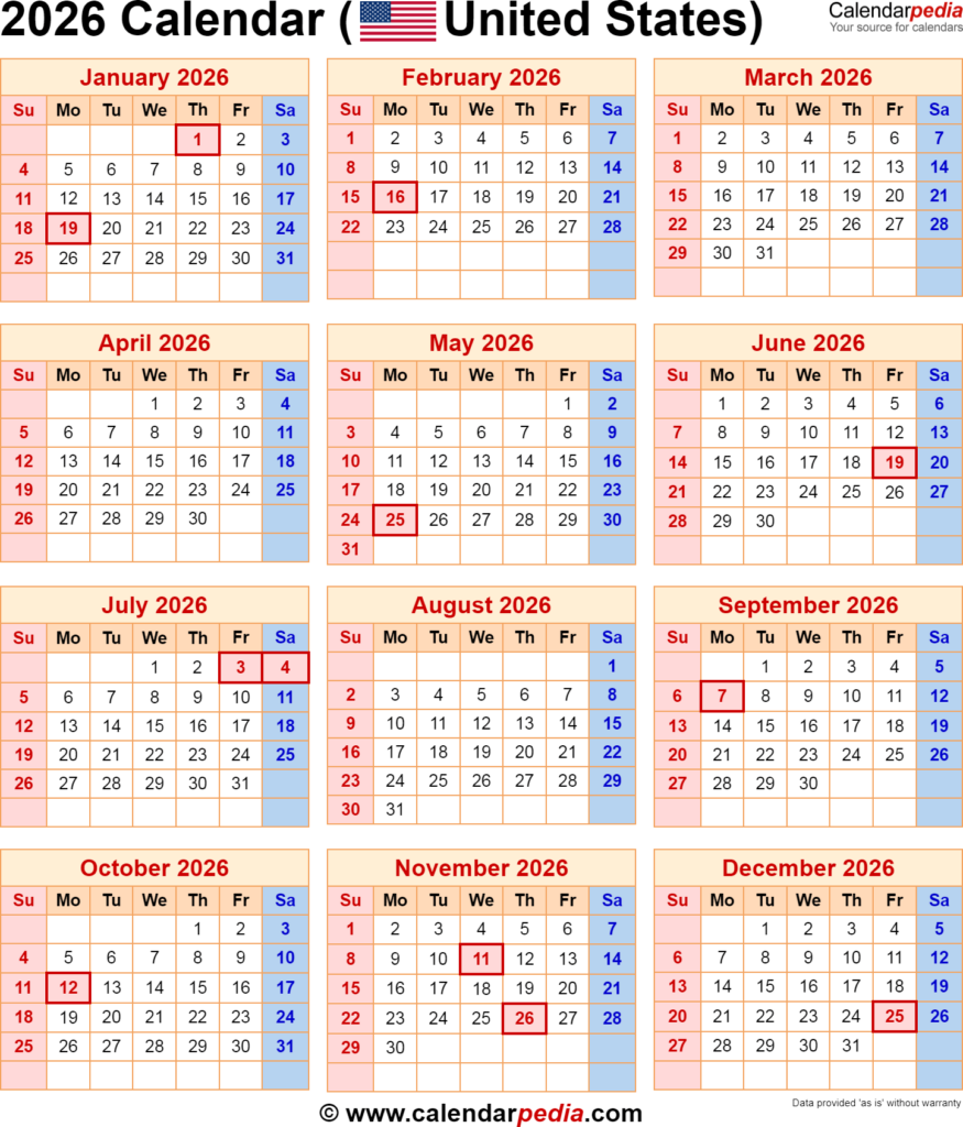 Printable 2026 Calendar