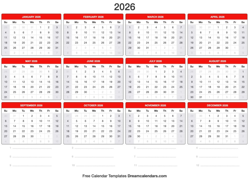 Printable 2026 Calendar