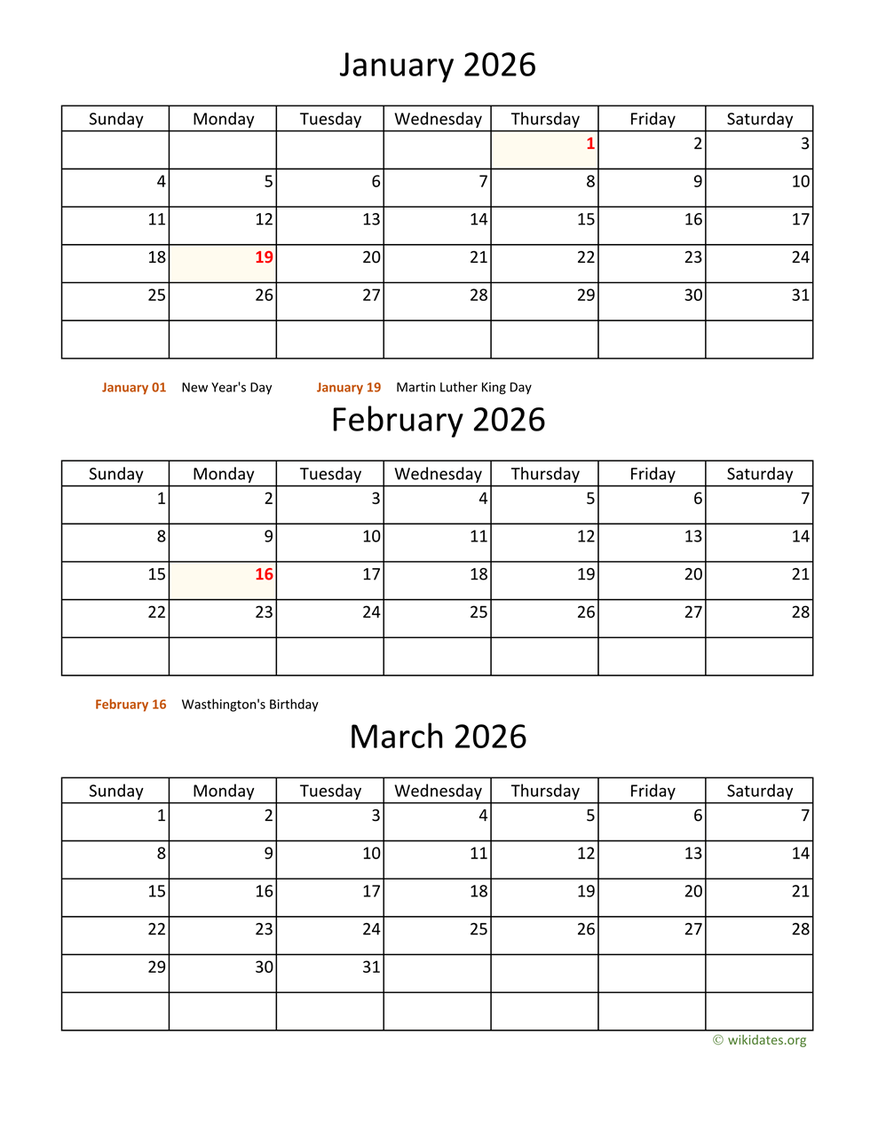 Printable 2026 Calendar WikiDates