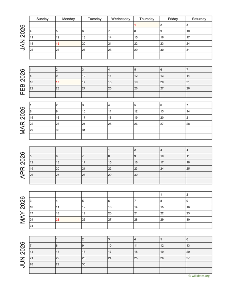 Printable 2026 Calendar WikiDates